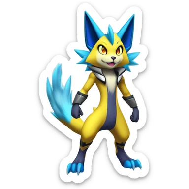 Yellow Shiny Colorful Anthro Edgy Cool Sonic-Zeraora-Renamon-Pokémon-Fakémon with shiny blue markings Full Body Detailed High Quality  sticker
