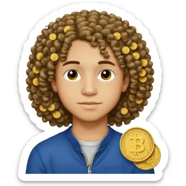 17 year old lightskin boy with shoulder length curly hair with lots of 25 cent coins sticker