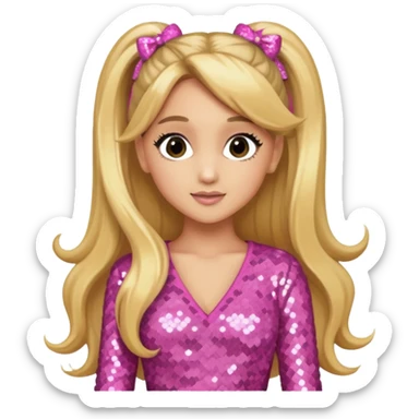 Ariana Grande with long golden blonde hair,  pink sequin outfit sticker