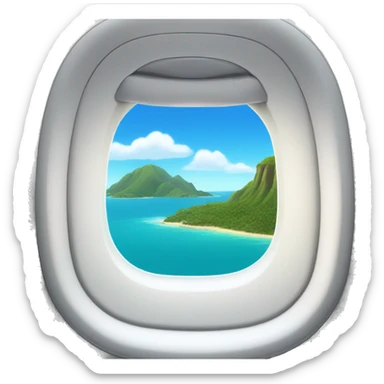 Airplane window with view of island sticker