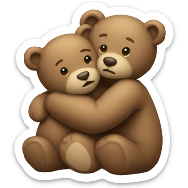 a light teddy bear hugging a darles teddy bear with a beige heart on their side sticker