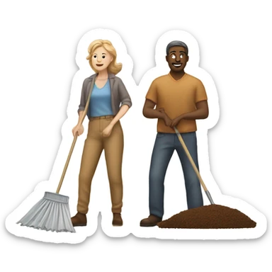 White man an brown woman raking a nap sticker
