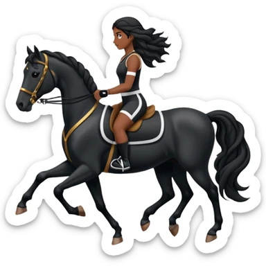 Femme noire avec cheveux longs ondulés en qeue de cheval qui fait du sport en tenue noire sticker