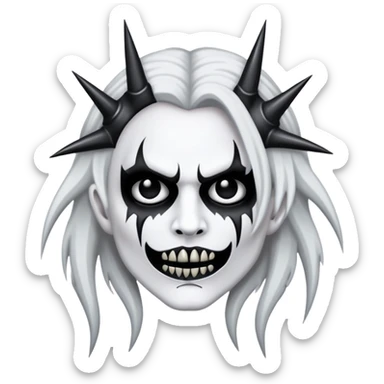 black metal themed emoji with dark gothic elements, corpse paint, spiked accessories sticker