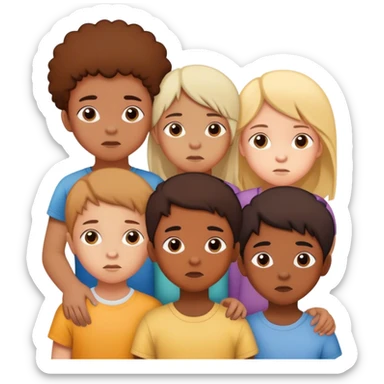 Six young siblings, living in difficult circumstances, depicted as children from different ages, each facing challenges in life. They represent poverty and struggle, with a sense of unity despite their hardships sticker