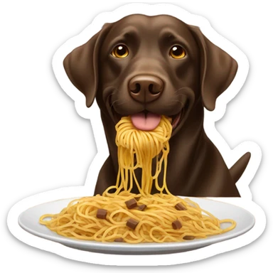 chocolate lab dog eating spaghetti  sticker