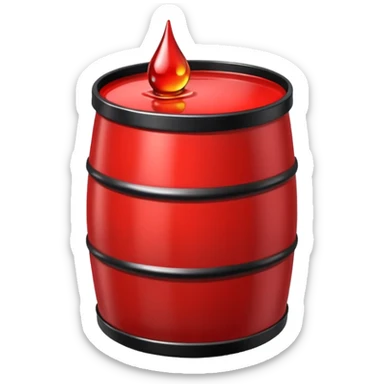 red barrel, it depicts a drop of oil sticker