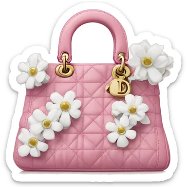 pink dior bag with white bouquet sticker
