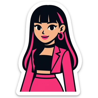 K-pop avatar, Blackpink-inspired, cute and stylish, pink and black theme, modern look sticker