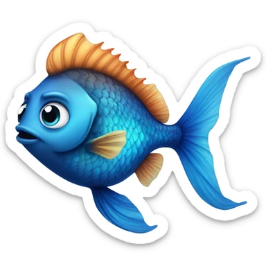 Super handsome fish with dar wavy hair and a beard and blue eyes viewed drom the side sticker