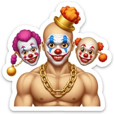 clowns with golden chain on the neck training in gym. full height  sticker
