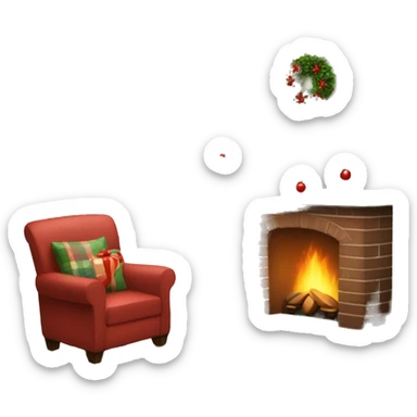 Happy holidays, fireplace, stocking hung, cozy setting sticker