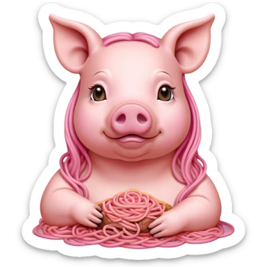   renaissance portrait of monalisa as a pig with pink spaghetti and spam slop background  sticker