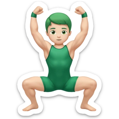 Little boy in a green leotard flexing his arms and bending his knees sticker