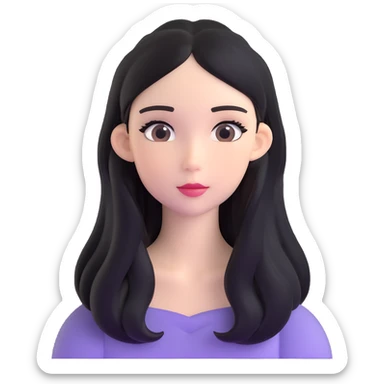 black long hair girl with soft makeup sticker