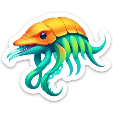 Tropical lush warm-colored neon Fakémon-Fionbri-creature sticker