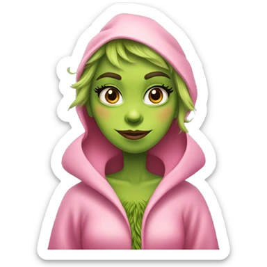Girly grinch in pink robe and with long pretty lashes  sticker