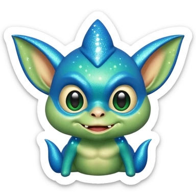 blue gremlin with sparkles, winking sticker