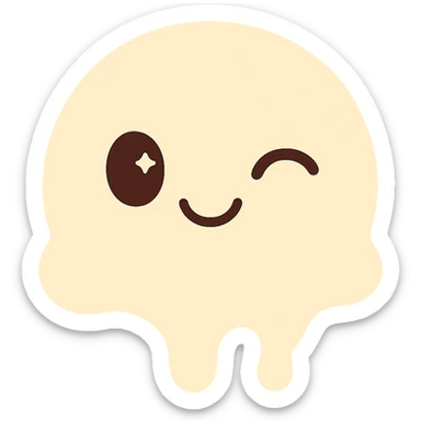 Create an animated version of the kawaii style emoji in vanilla color with a wink or a small joyful movement, on a transparent background. sticker