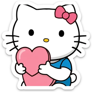 Hello Kitty holding a heart sticker