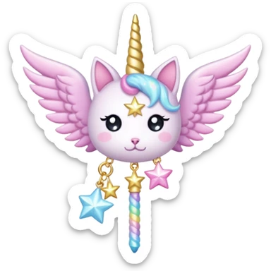 Kawaii decora cutecore starlight staff with wings and cute unicorn cat charms sticker