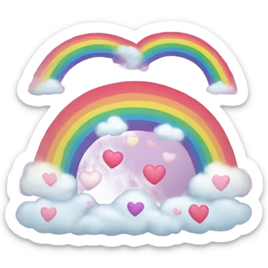 Rainbow with pink hearts at the base of the rainbow sticker
