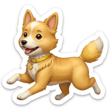 dog running wearing yellow collar sticker