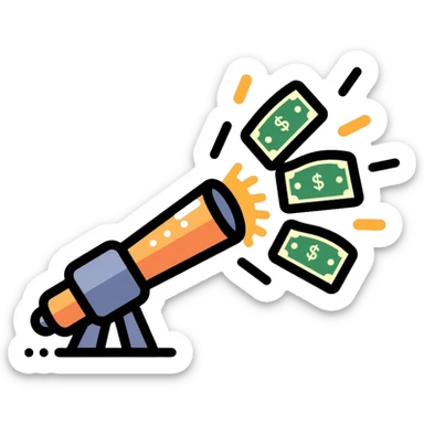 cash cannon shooting dollar bills sticker