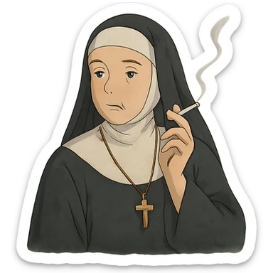 ghibli style nun smoking a cigarette sticker