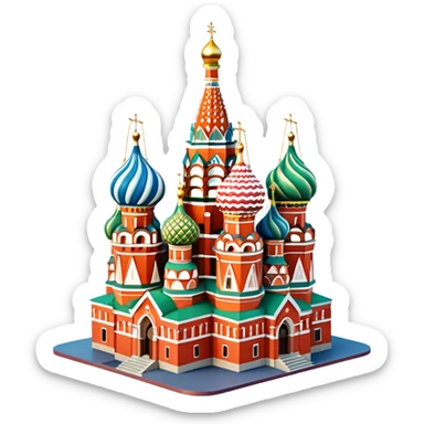 Isometric illustration of photorealistic Saint Basil's Cathedral with colorful onion domes, highly detailed in semi-realistic style, sharp outlines, subtle surface textures, balanced between stylized and realistic, 3D miniature effect with a slight hand-painted touch, no cartoonish look. sticker