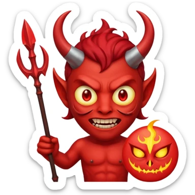 satan emoji holding a trident. make him red and scary sticker