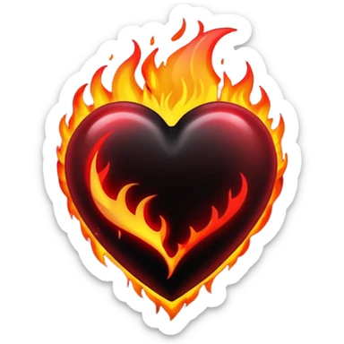 Corazón negro con fuego sticker