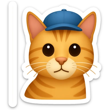 Change the cat's face expression to normal, keep the blue cap, and set the background to transparent. The style should resemble emoji style with simple and clear features. sticker