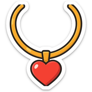 a gold necklace with a heart pendant, cartoon style, vibrant colors, playful sticker