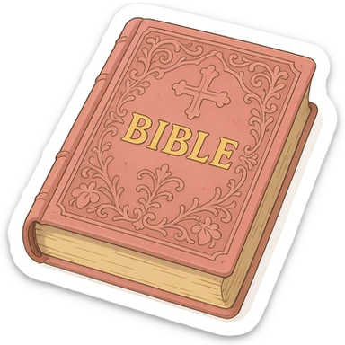 ghibli style pink Bible with ornate cover and soft shading sticker