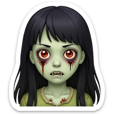 Girl zombie with long black hair And bangs sticker