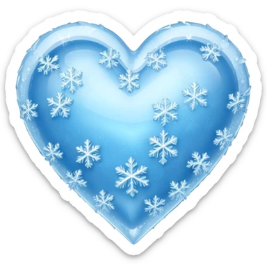 An ice blue heart with frost and ice crystals covering it sticker