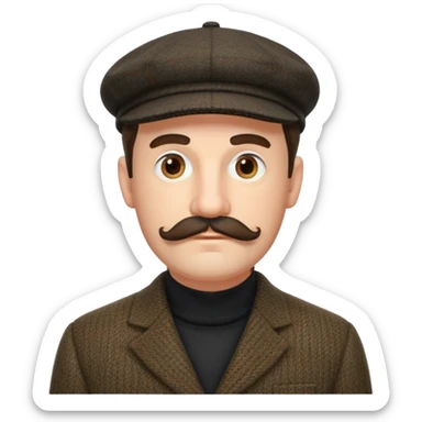 Big mustache sideburns sport coat black turtleneck tweed flat cap squinty eyes sticker