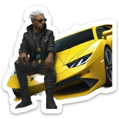 male cyber punk in front of Yellow Lamborghini  sticker