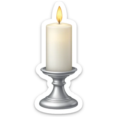 A silver candlestick holding a thick pillar candle glowing warmly. sticker