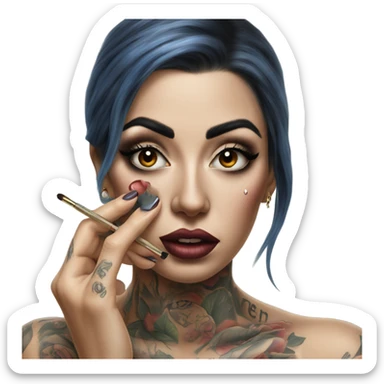 Hyper Realistic Beautiful tattooed woman applying her makeup while crying  sticker