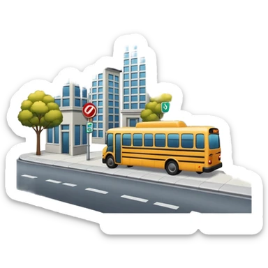 a city street with a bus stop sticker