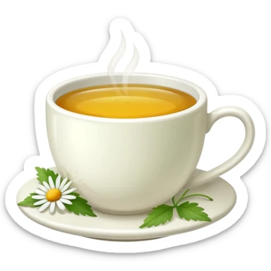 Te de manzanilla - taza blanca con una hoja a un lado del plato- No dentro sticker