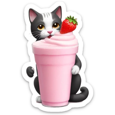 cat holding a strawberry milkshake  sticker
