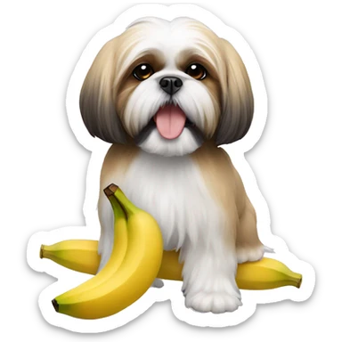 Shih tzu with a stuffed banana in his mouth sticker