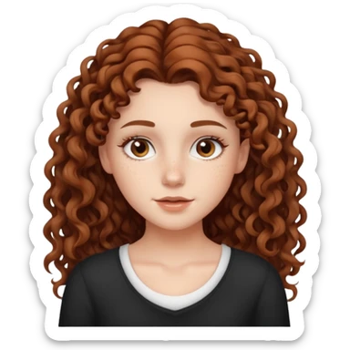 aesthetic white girl with brown long curly hair and dark , white topbrown eyes sticker