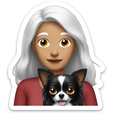 Red long haired older woman holding all black Chihuahua  sticker