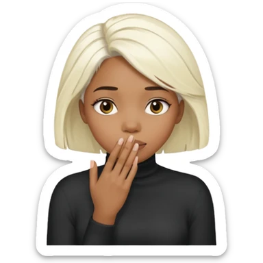 long hair platinum blonde black girl with her Hands covering her mouth sticker