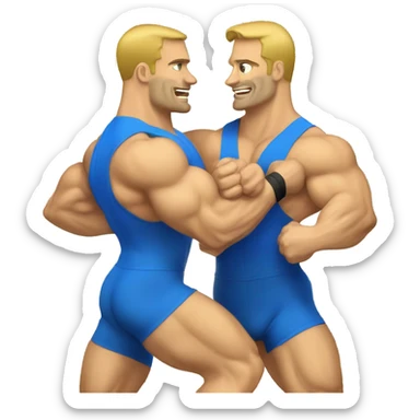 Muscular Caucasian gay bodybuilders wrestling sticker