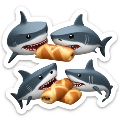 2 sharks eating sausage rolls sticker